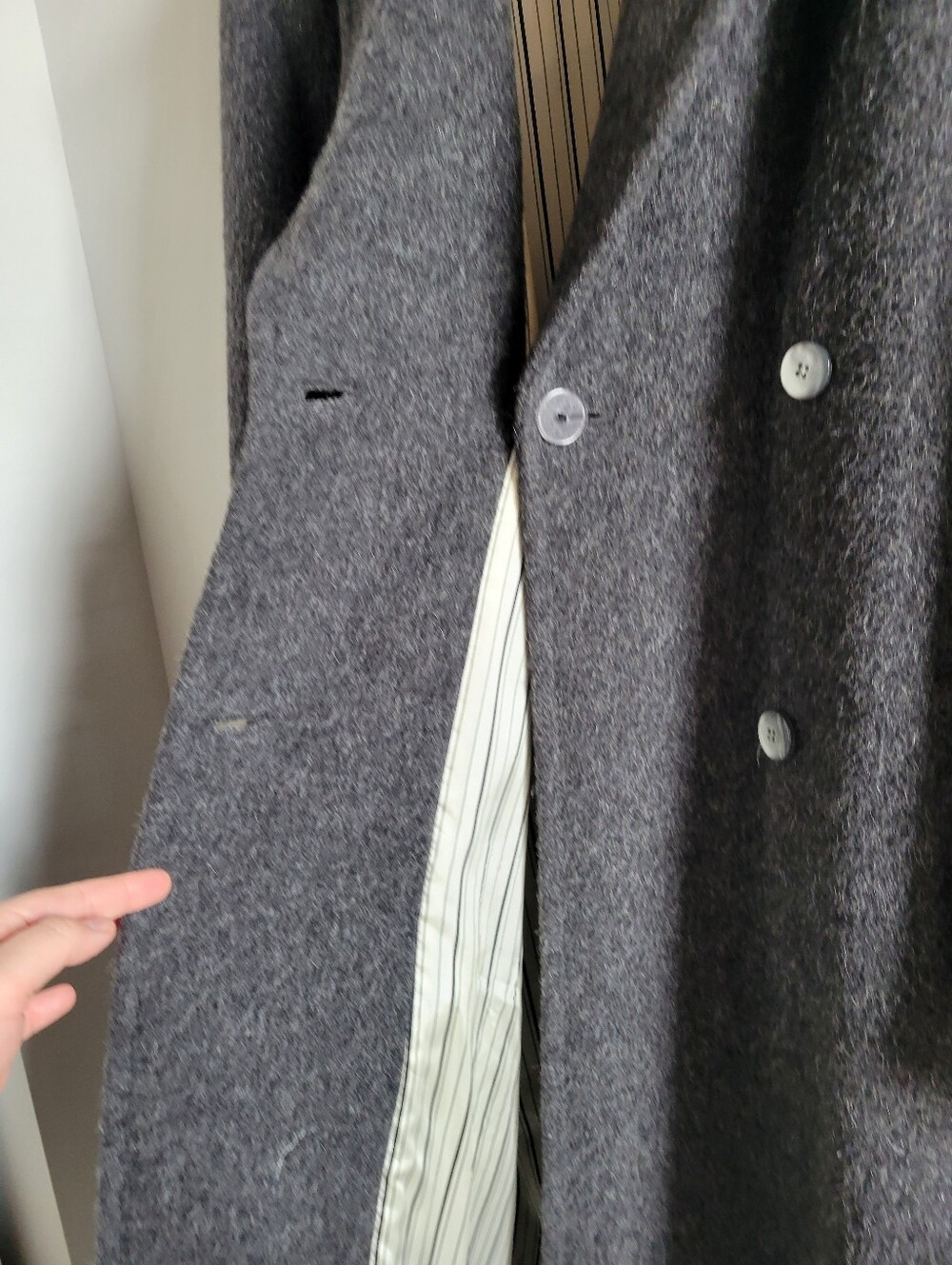 Bill Blass Signature Charcoal Gray Double-Breasted Wool Trench Coat Large/XL - Picture 5 of 16